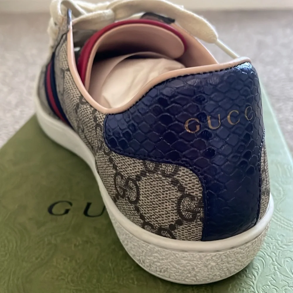 Size 37  Women's - Ace Gucci-GG Supreme Beige/Ebony/Blue/Red - Picture 6 of 9